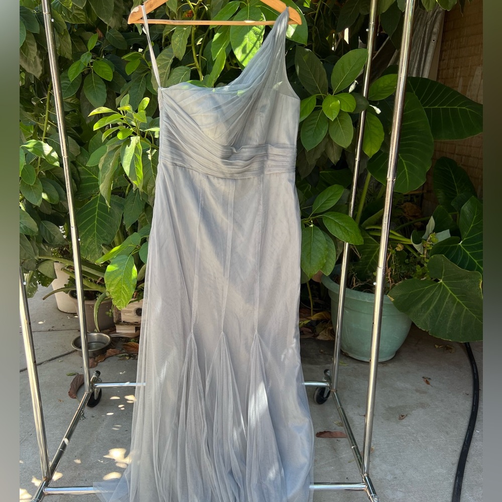 Monique Lhuillier One-Shoulder Silver Dress